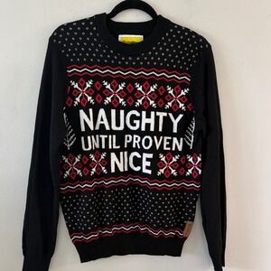 Tipsy Elves Naughty Until Proven Nice Ugly Christmas Sweater Black Mens Medium